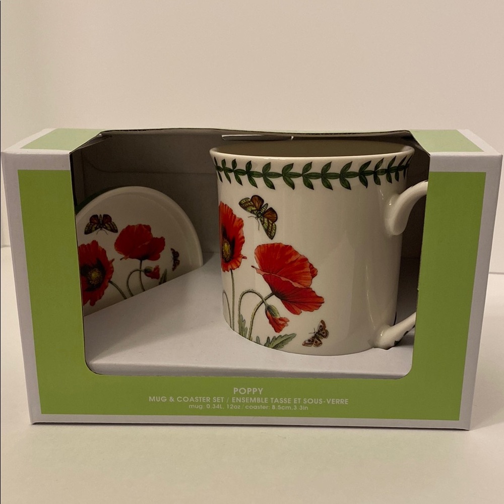 Portmeirion NWOT Poppy Mug & Coaster Set Garden Floral Cottage Granny Core